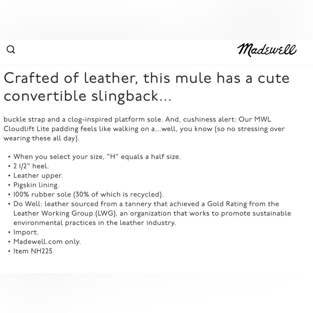 NWT Madewell The Willa Convertible Strap Mule English Saddle Leather Women’s 7.5 - Picture 12 of 12